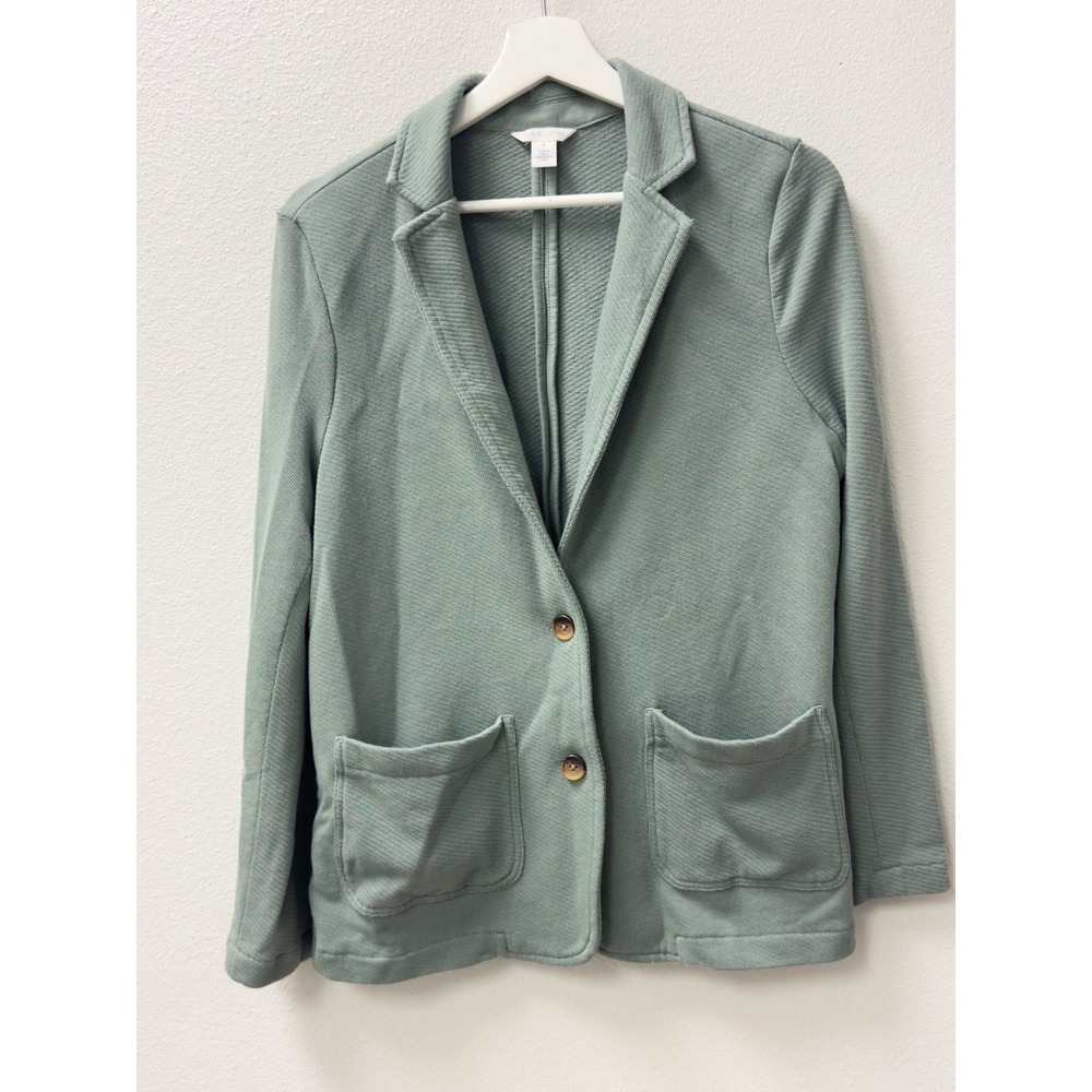 Caslon Knit Blazer Women M Sage Textured Two-Button Jacket Office Minimalist